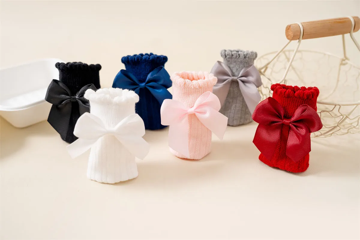 Baby girls knee high bow socks multiple colors available