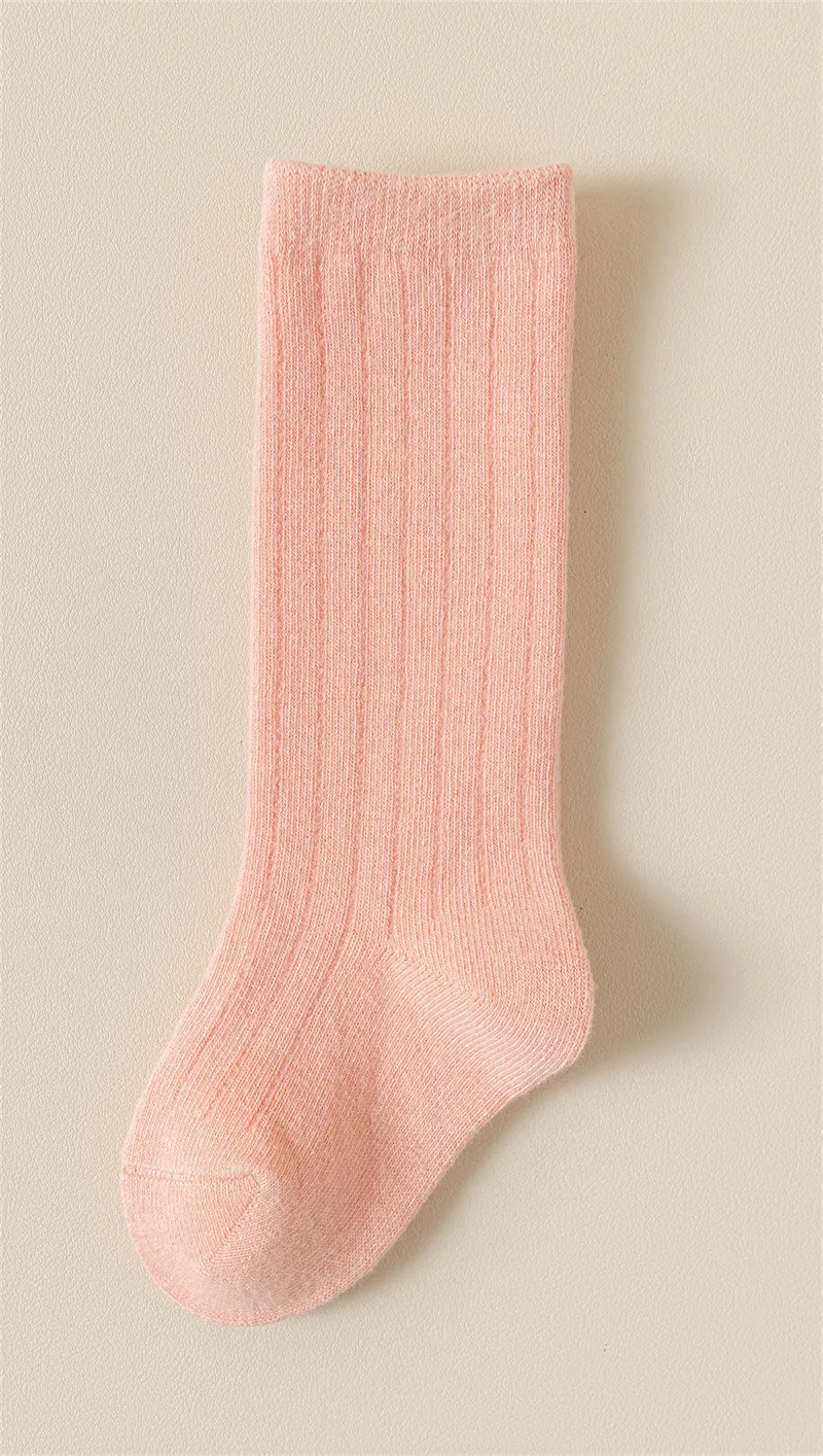 Pink basic cotton baby socks knee high style for infants and toddlers.