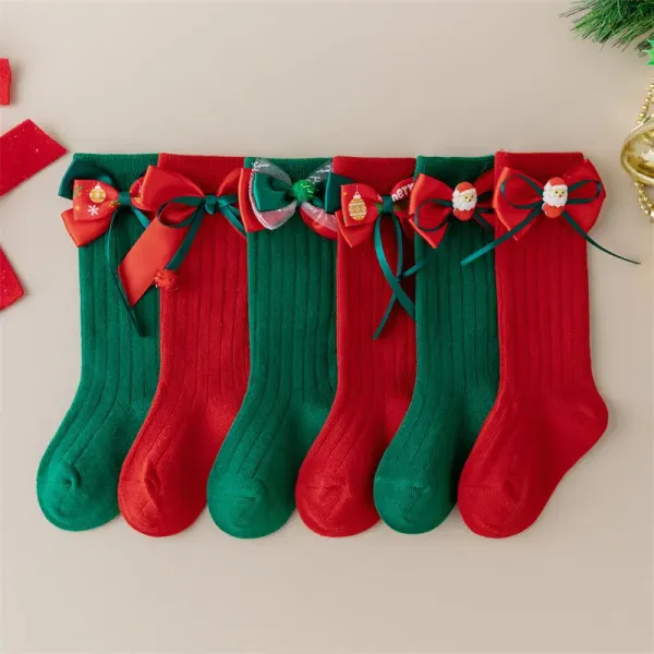 Christmas Baby Socks with Bow, Cute Holiday Socks for Girls, Knee High Baby Christmas Socks