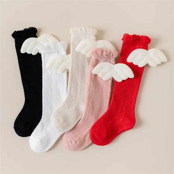 Wholesale Baby Girls Knee High Socks with Angel Wings - Soft Cotton Knit Infant Socks
